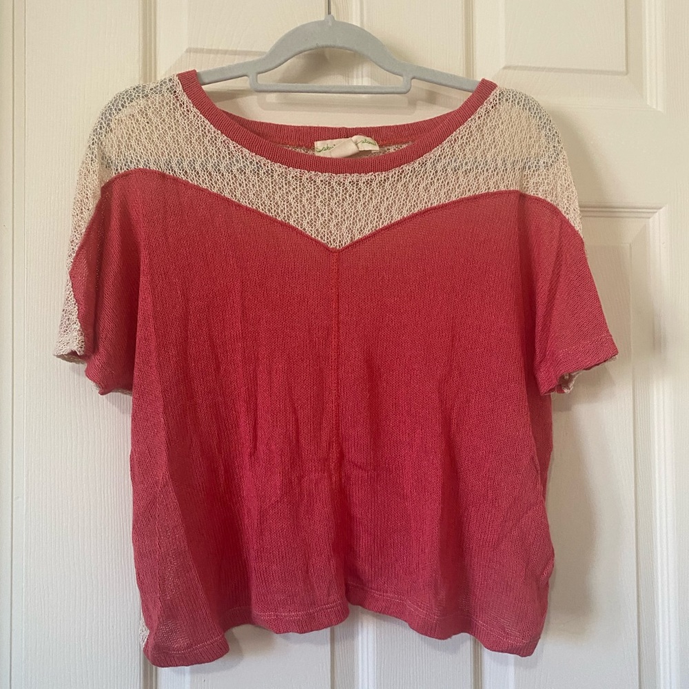 Urban outfitters pink and white mesh top